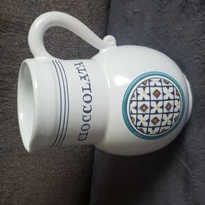 VTG Italian DERUTA CIOCCOLATA PITCHER Hand Painted White/Blue Majolica Ch…
